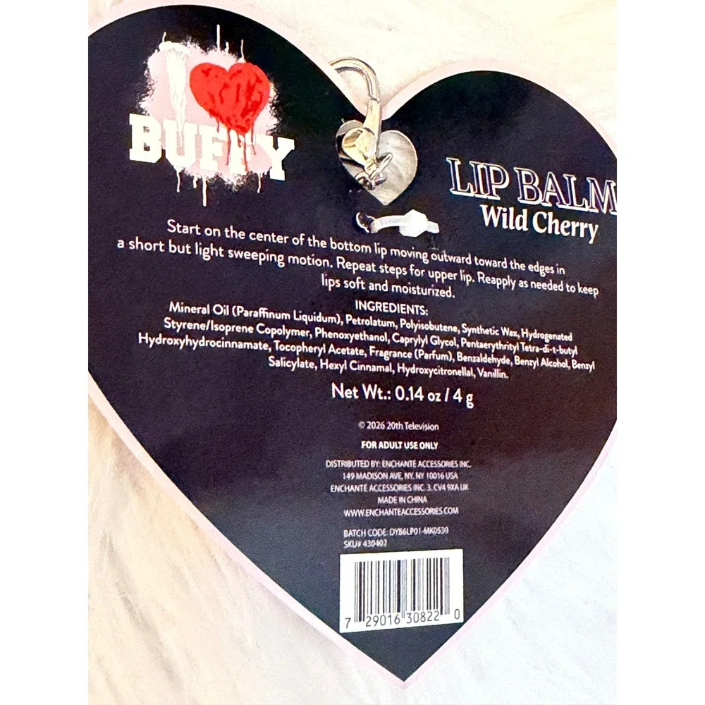 Buffy the Vampire Slayer Lip Balm Keychain Wild Cherry Heart Pink New